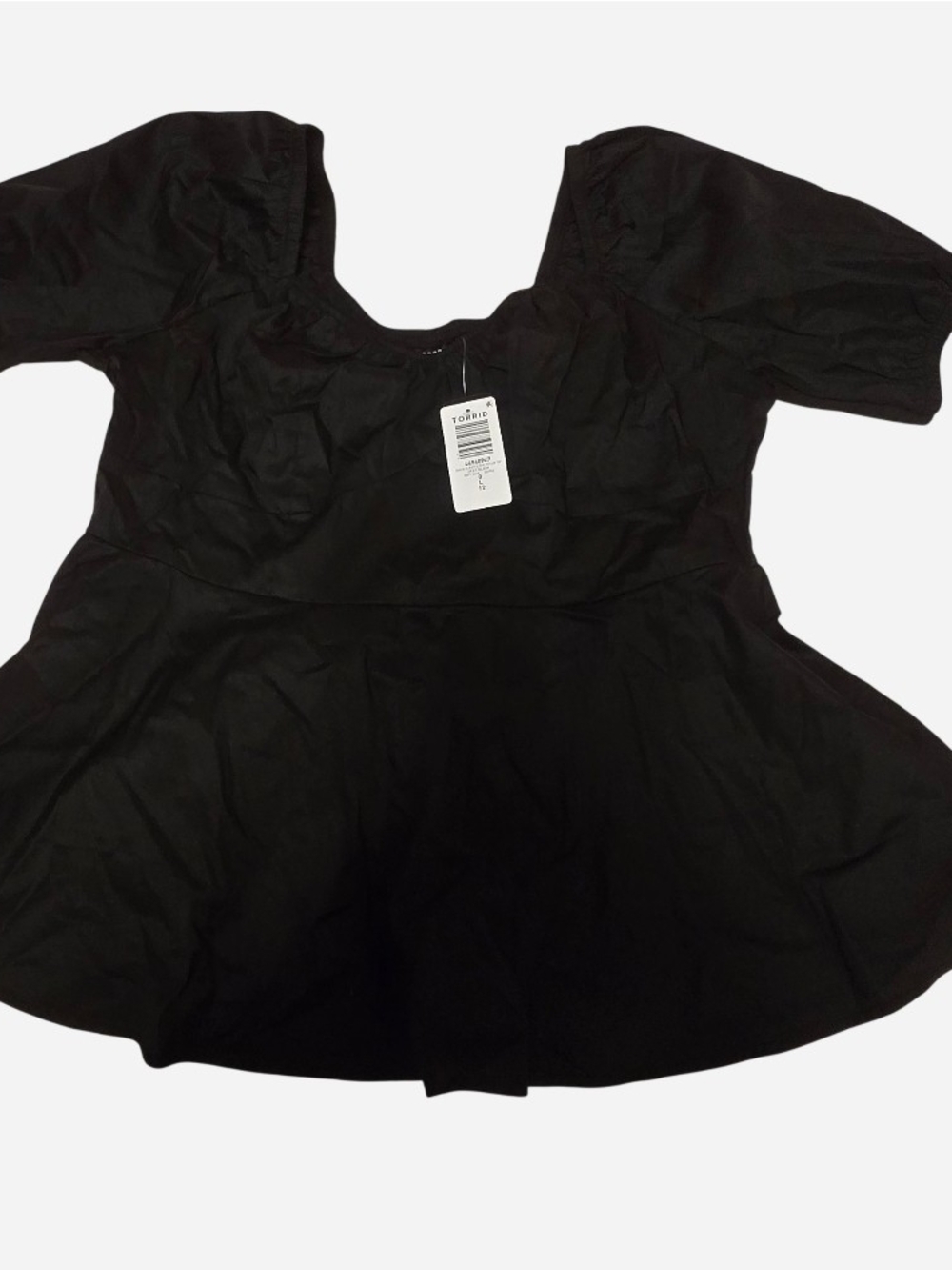 New With Tags Torrid Black Poplin Puff Sleeve Peplum Top